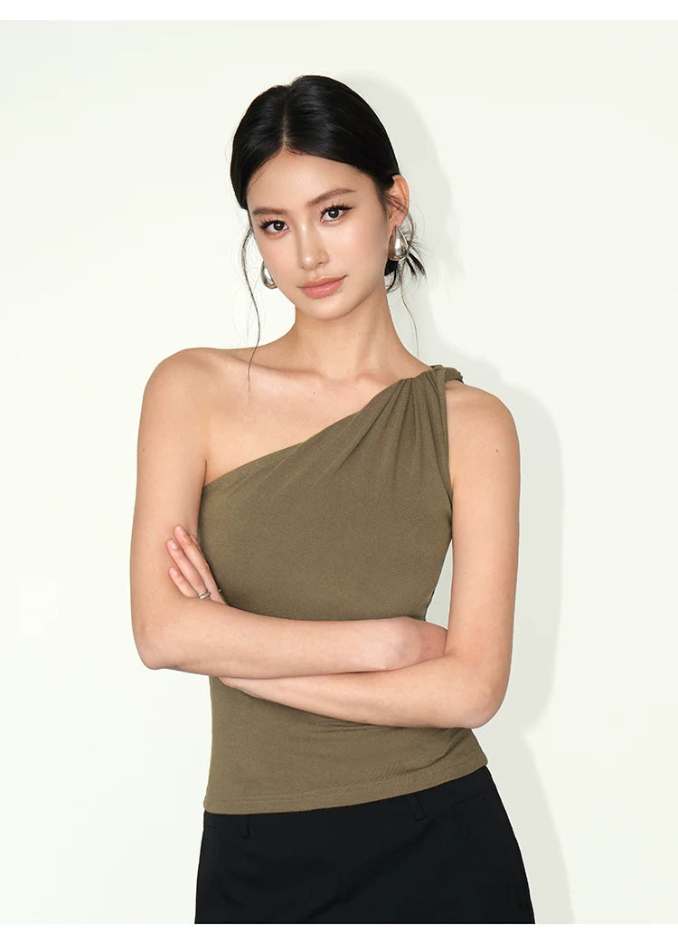 Sculpted Grace One‑Shoulder Knit Tank