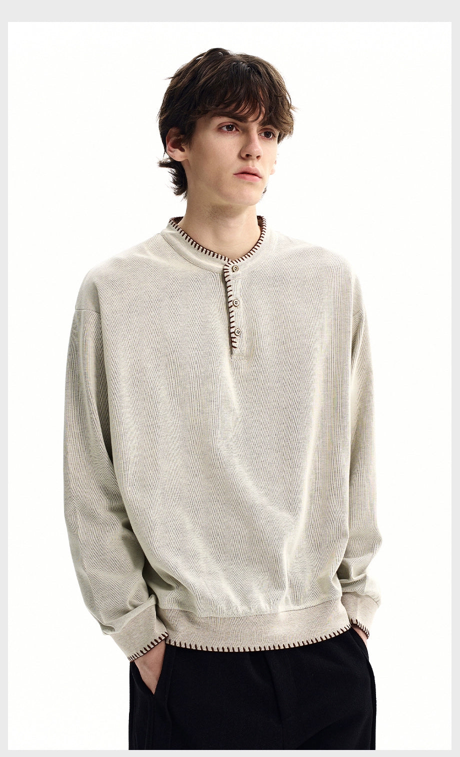 Ivory Stitch Henley Sweatshirt