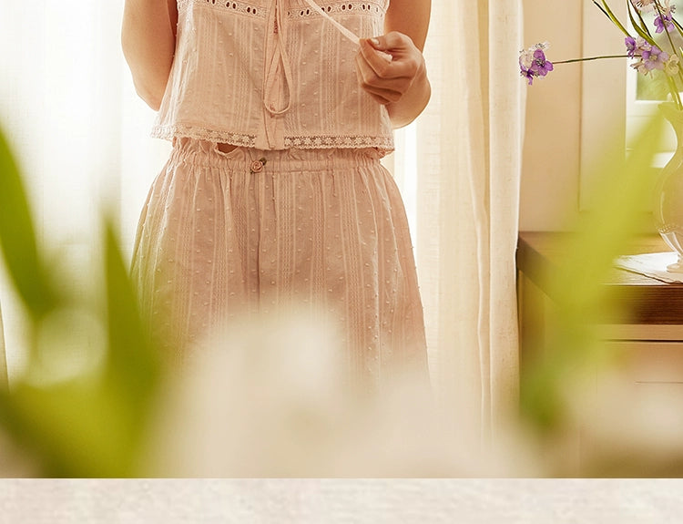 Pink Cotton Eyelet Lace Cami & Shorts Pajama Set