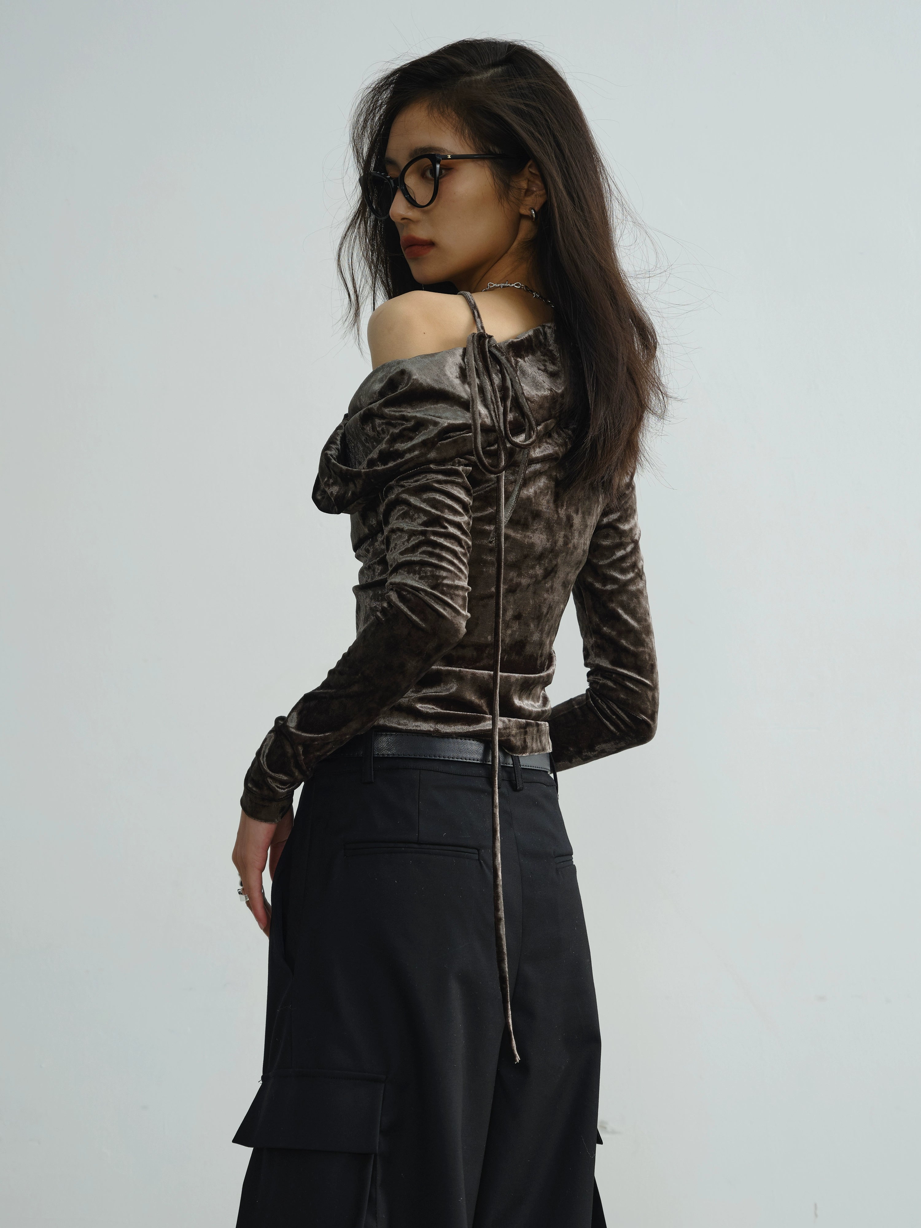 Velvet Asymmetrical Off Shoulder Top