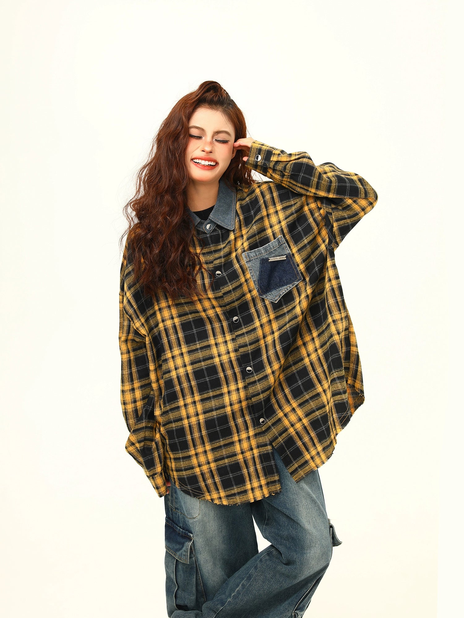 Plaid Patchwork Shirt Jacket