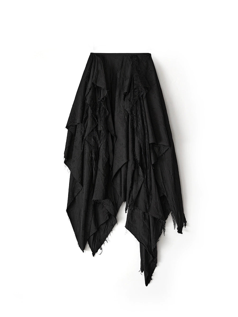 Embroidered Dark Irregular Maxi Skirt