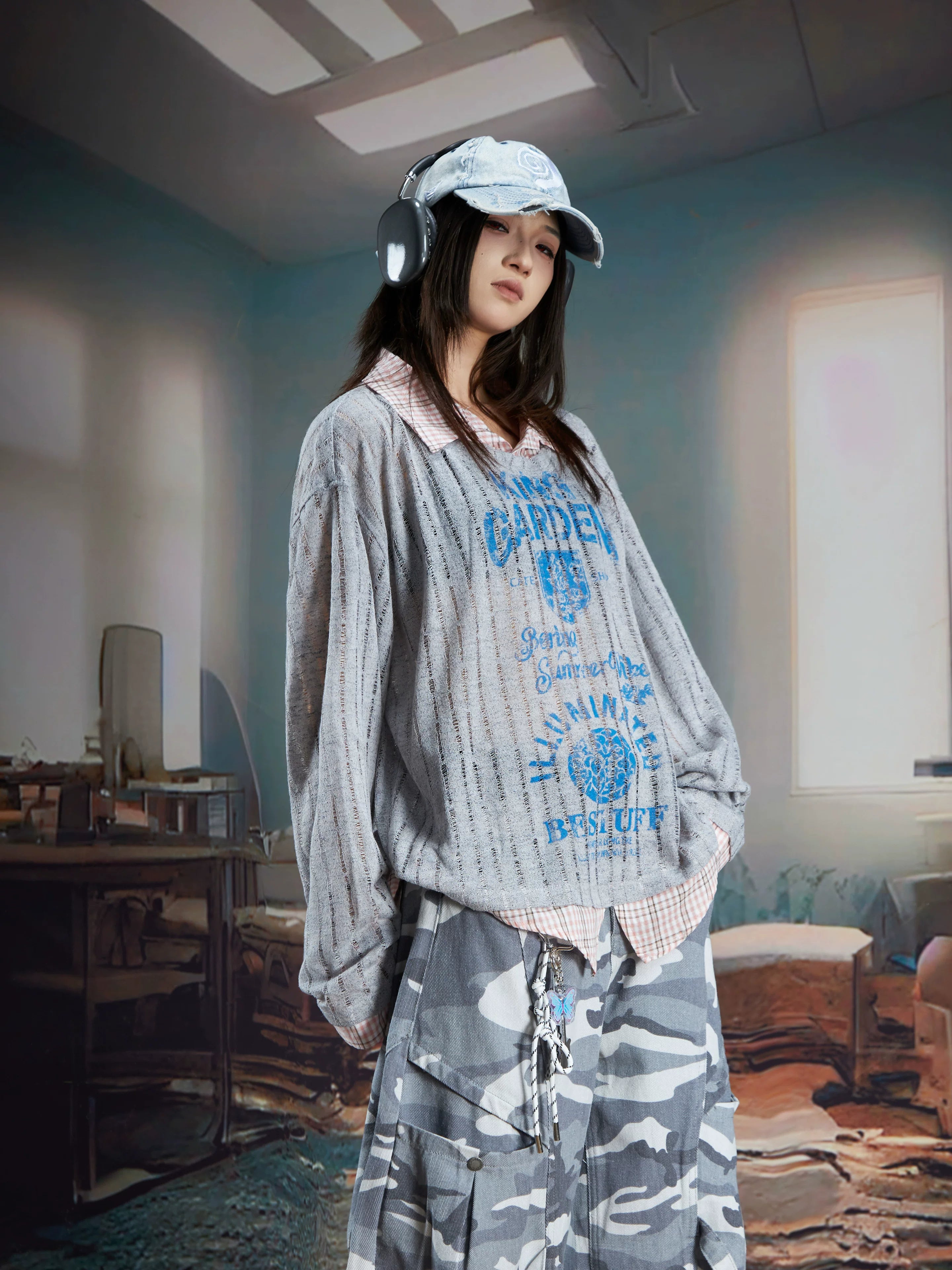 Summer Garden Sheer Layered Shirt Sweater