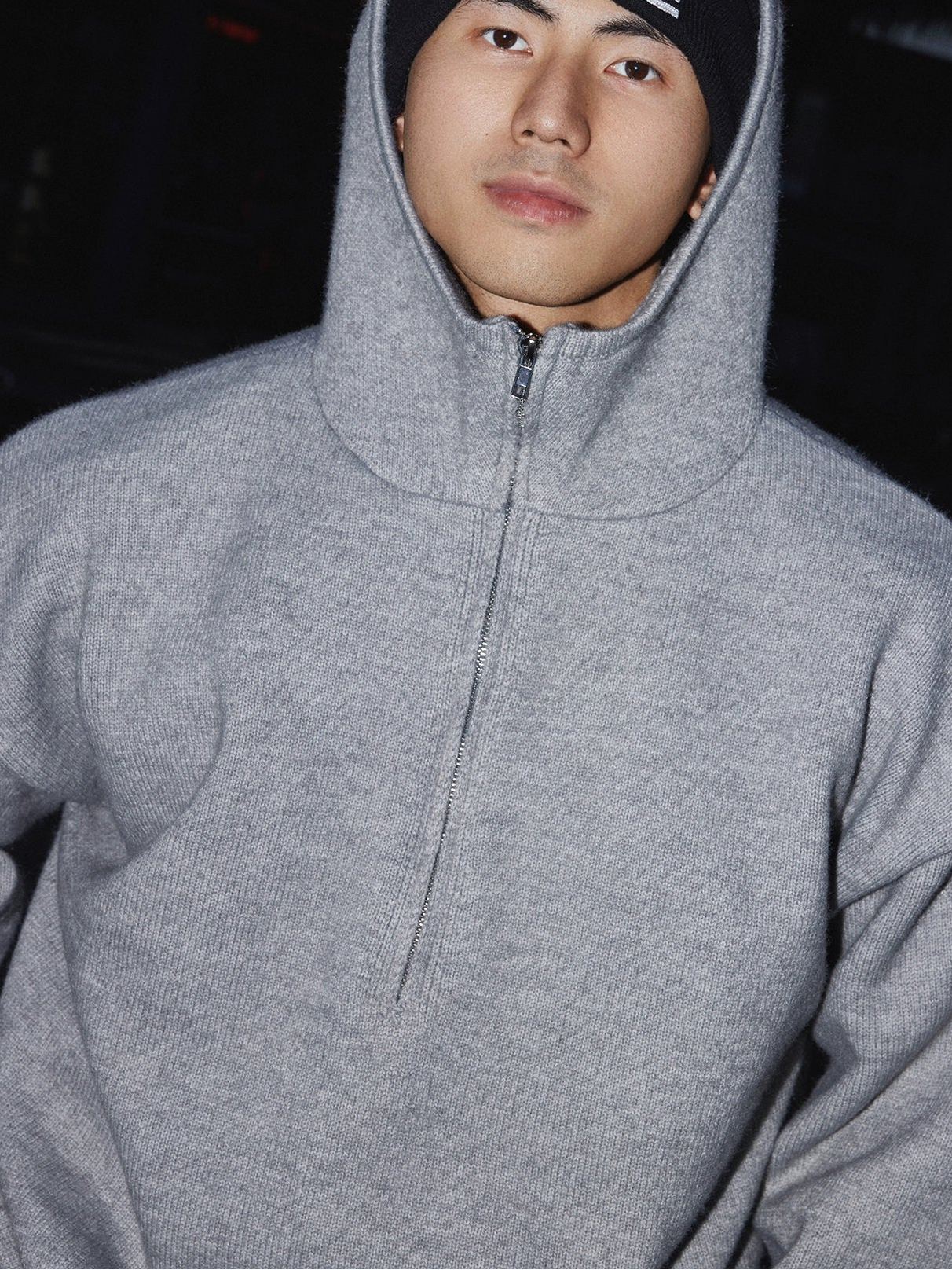 Cloud Gray Zip Knit Hoodie