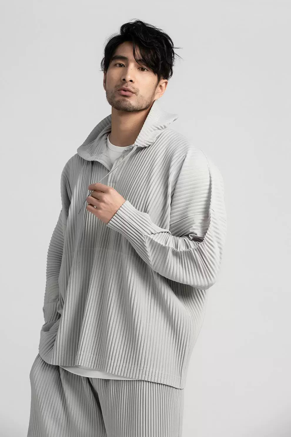 Glacier Wave Pleated Hoodie