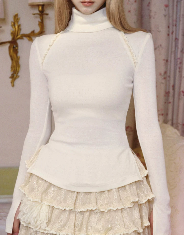 Ivory Fur-Tie Knit Peplum Top