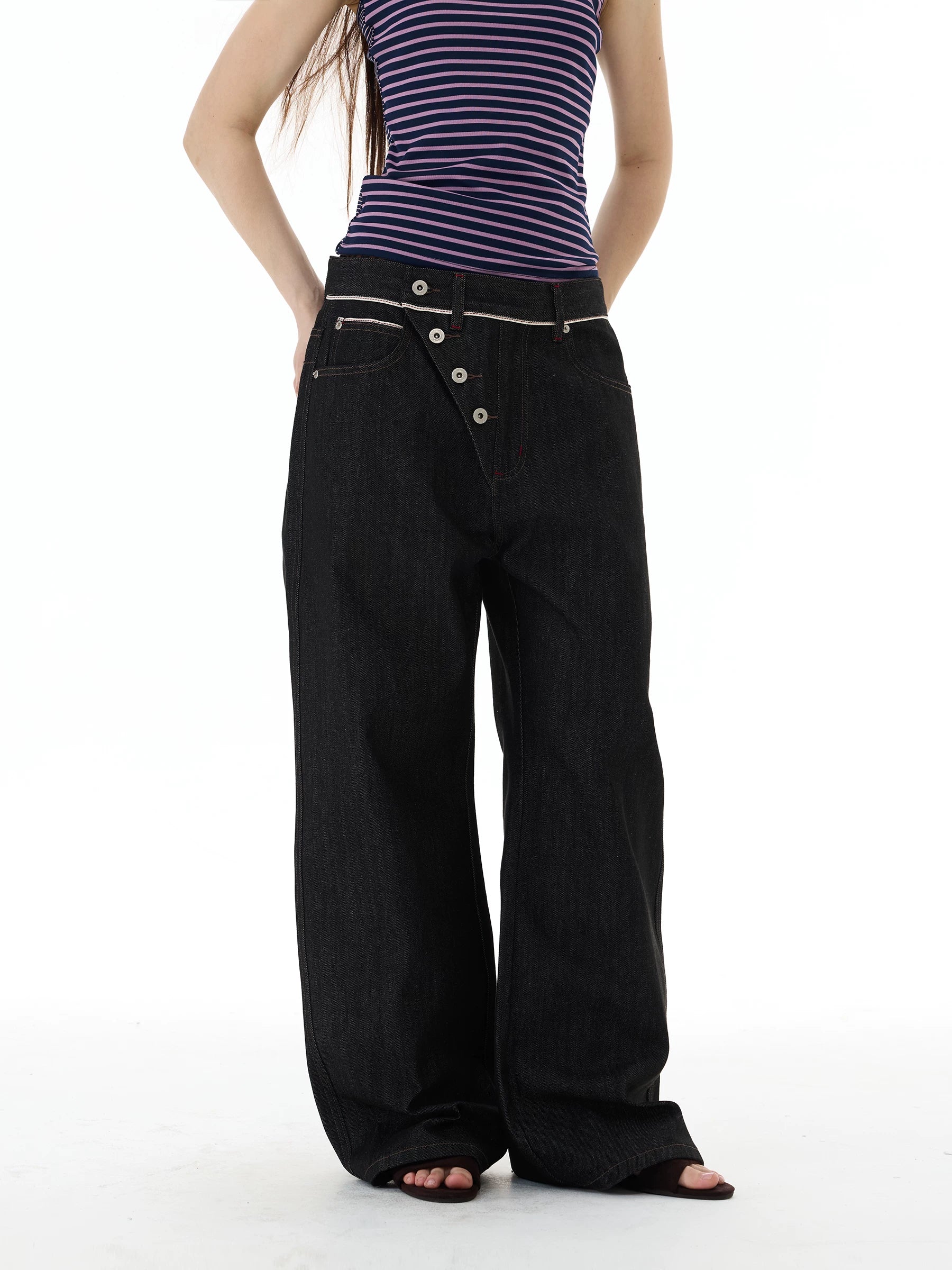 Orbit Placket Wide‑Leg Jeans