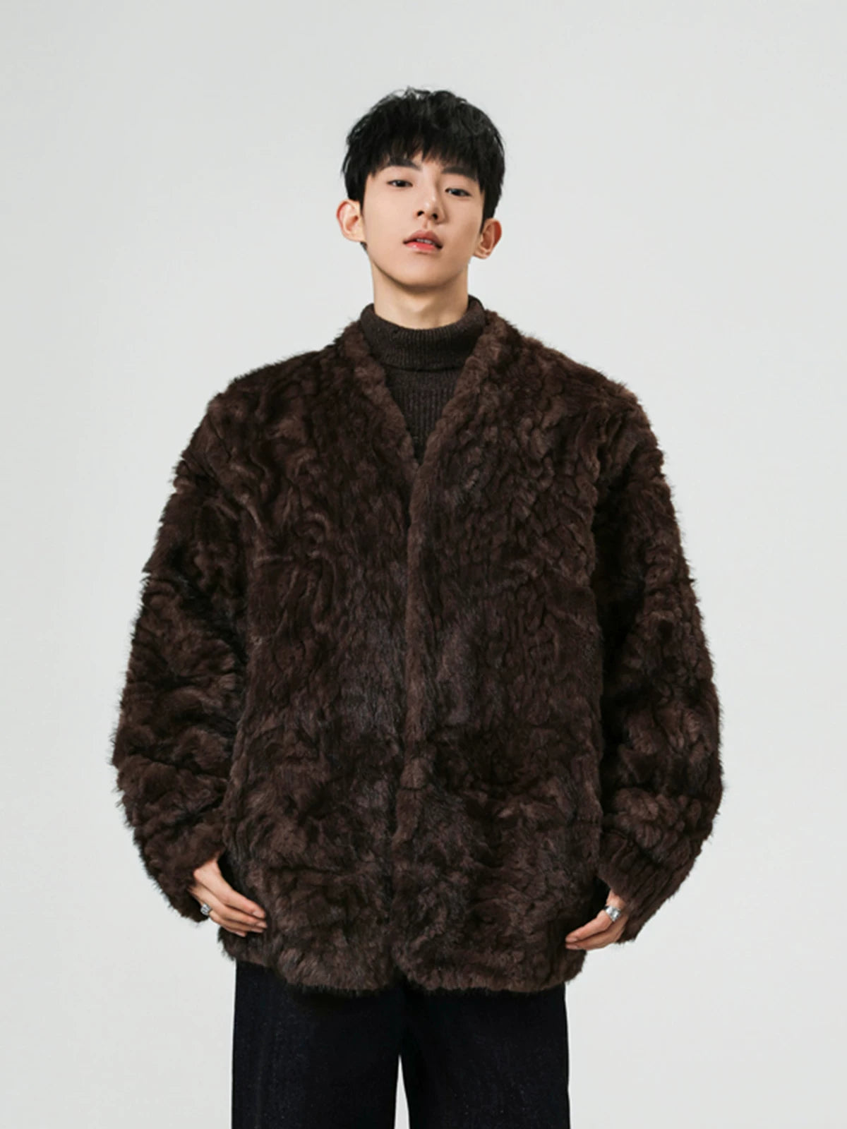 Midnight Cloud Faux-Fur Cocoon Jacket