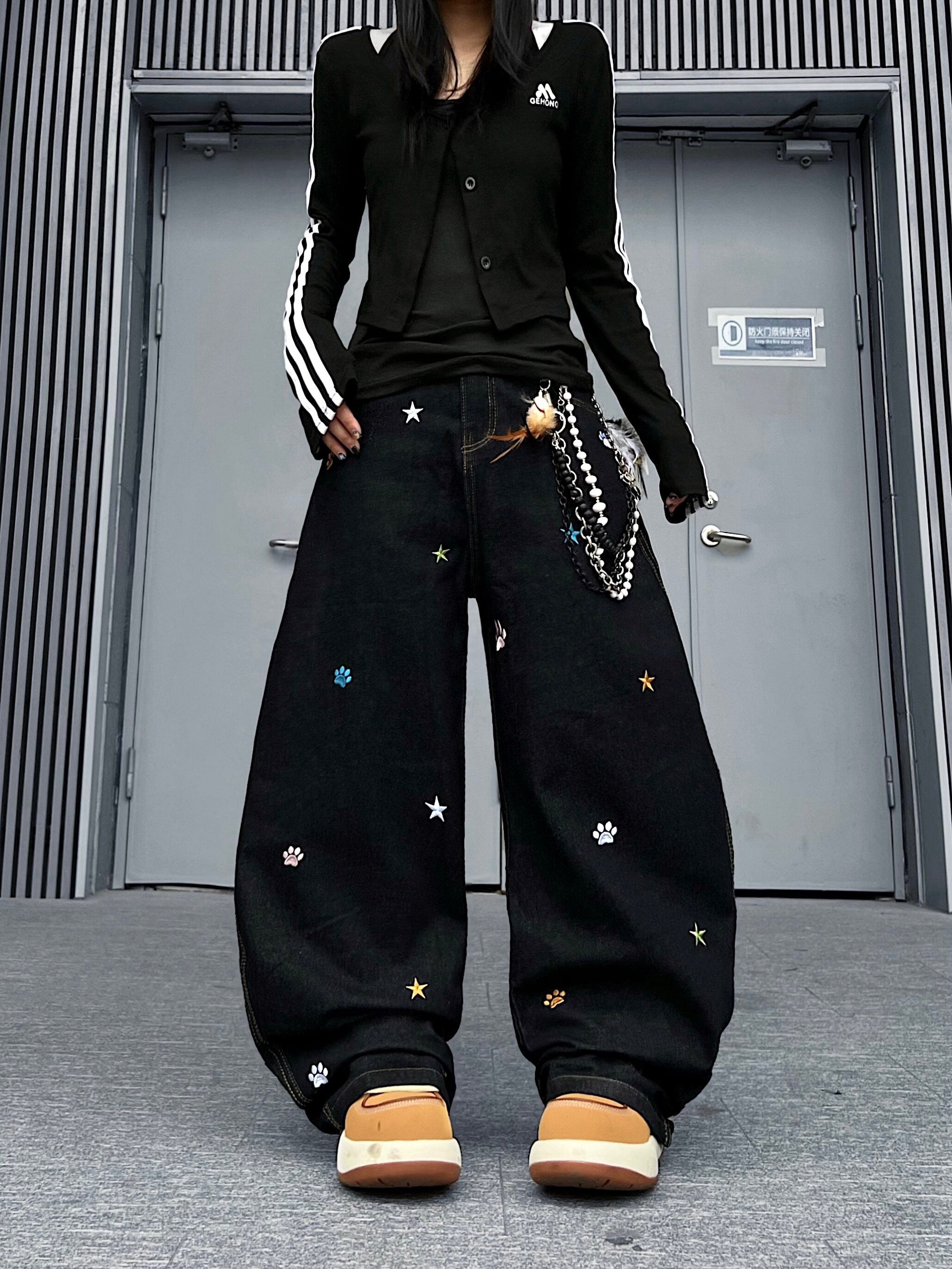 Men's Star Embroidery Wide-Leg Jeans