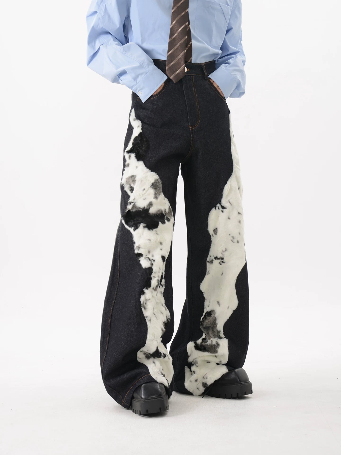 Frosted Torrent Splice Fur Denim Trousers