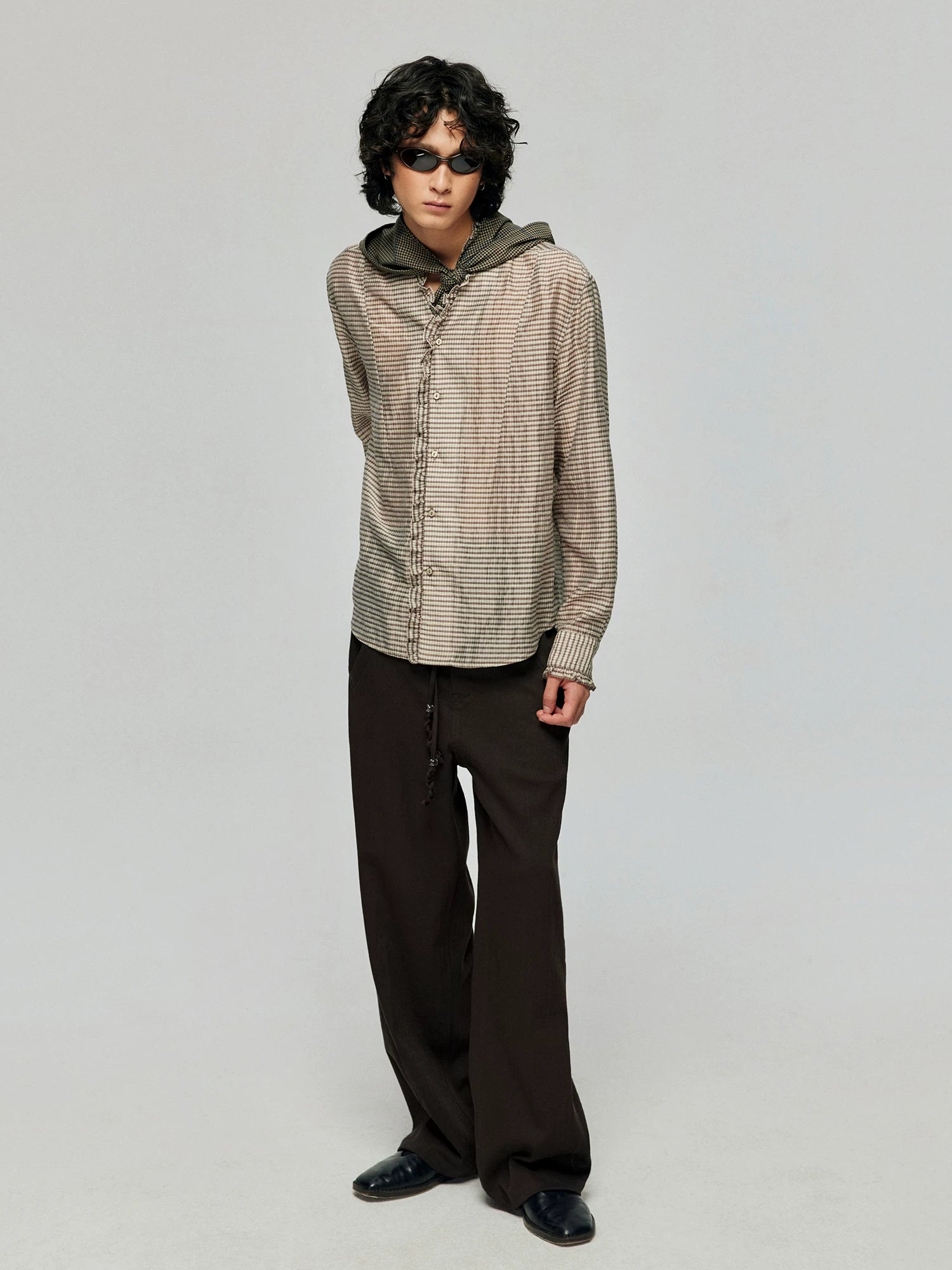 Ruffle-Trim Checked Button-Up Shirt