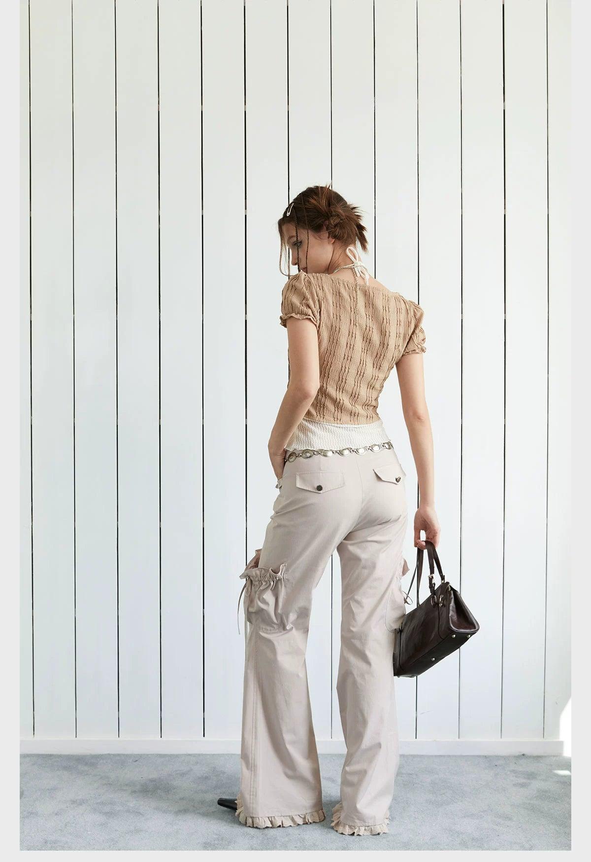 Strike A Pose Women'S Boho Cargo Pants - Wide Leg Drawstring Pocket Trousers With Decorative Belt