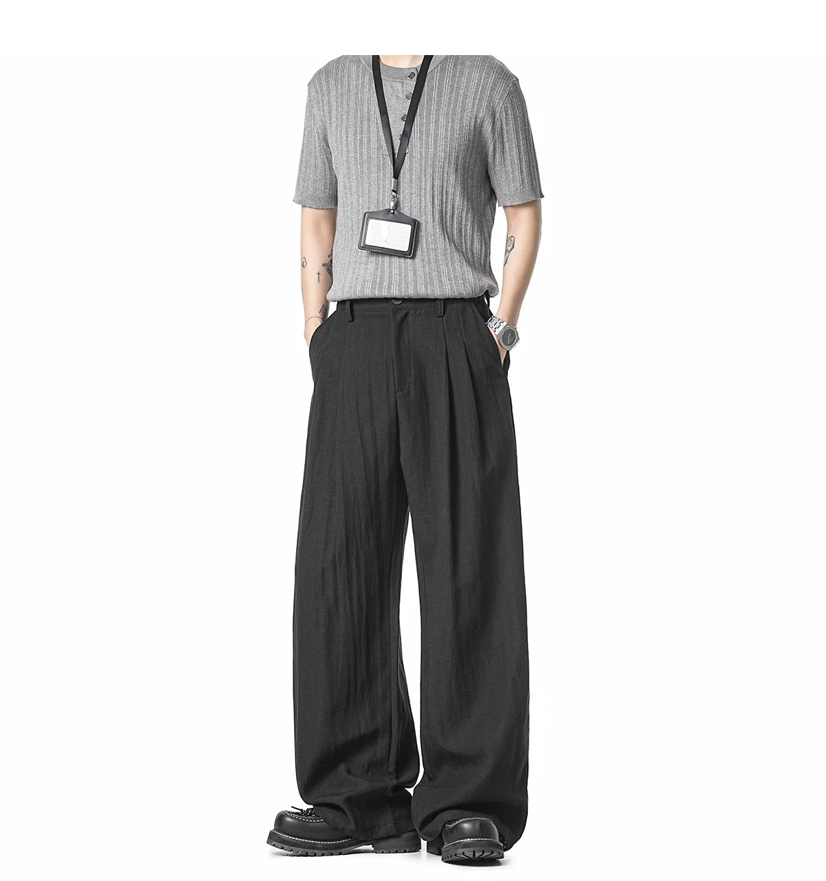 Latte Pleat Relaxed Wide-Leg Trousers