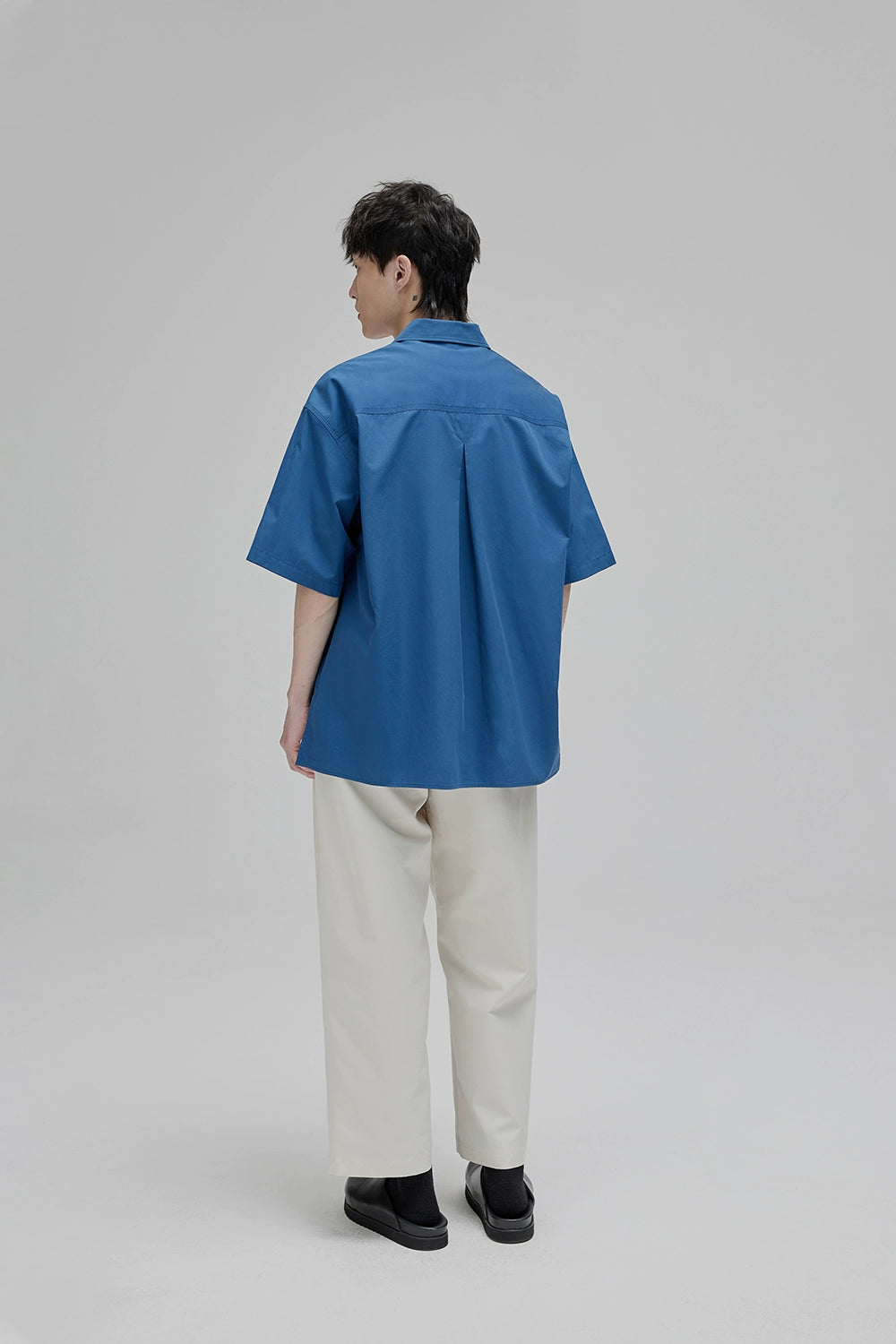 Square Collar Patch Pocket Short Sleeve Shirt