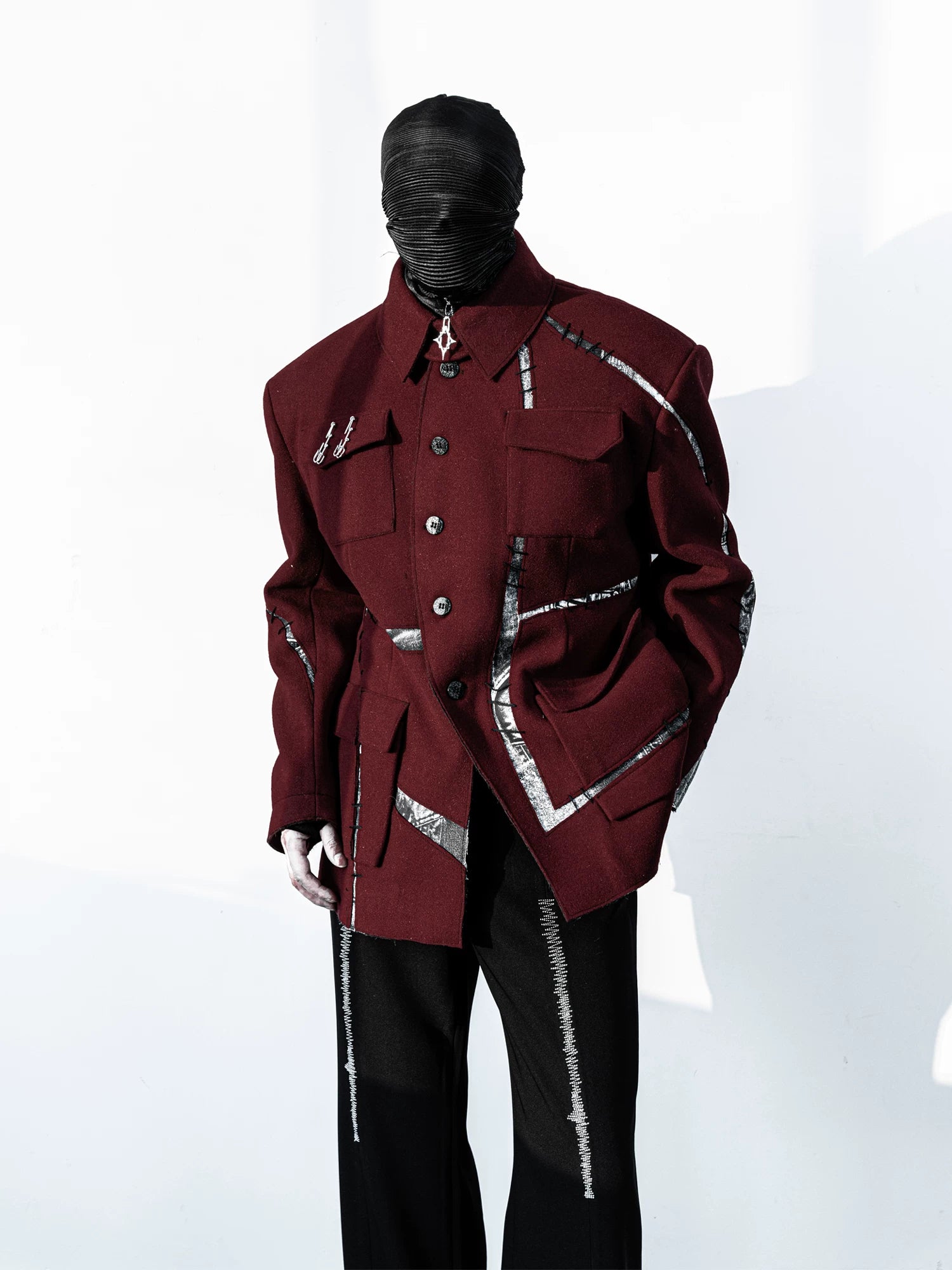 Crimson Voltage Traced Wool Field Jacket