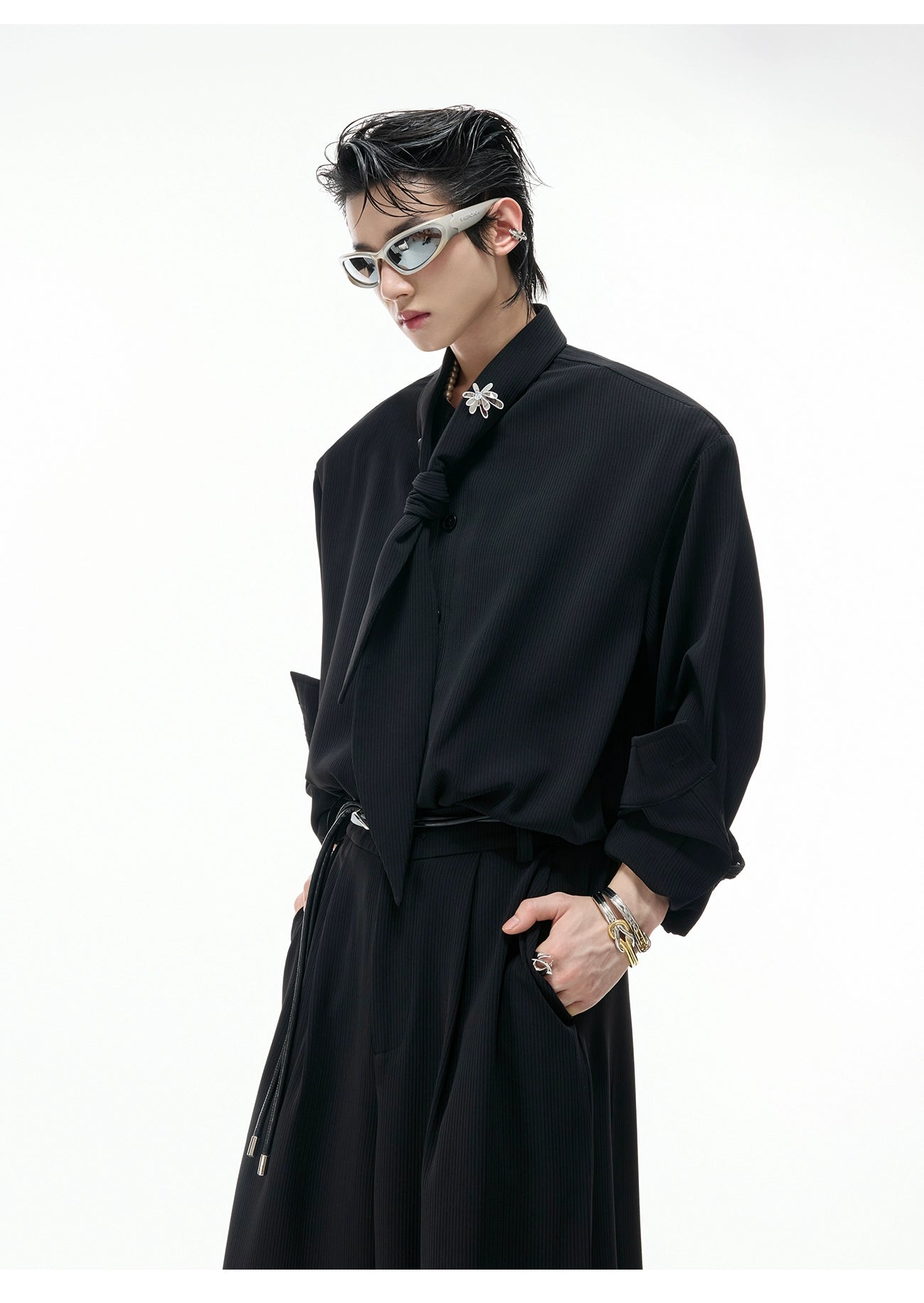 Scarf Collar Wide-Leg Suit