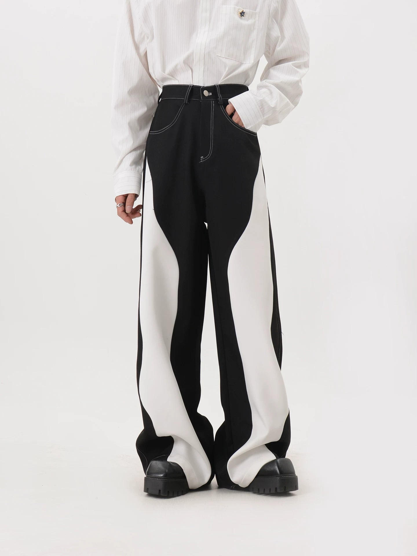 Monochrome Tide Wave Panel Trousers