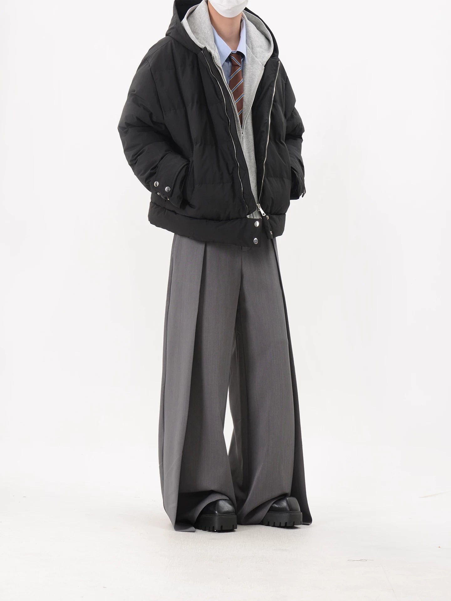 Oversized Hooded Puffer Jacket with Layered Insert
