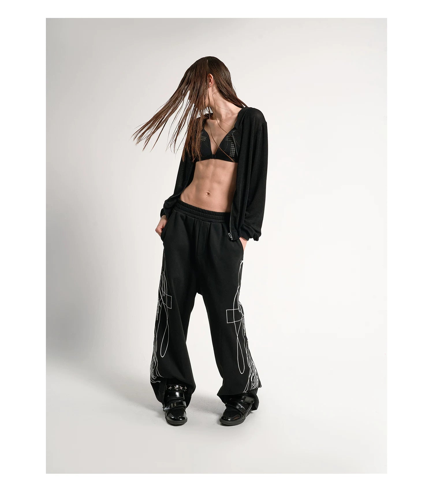 Cross Script Wide-Leg Track Pants