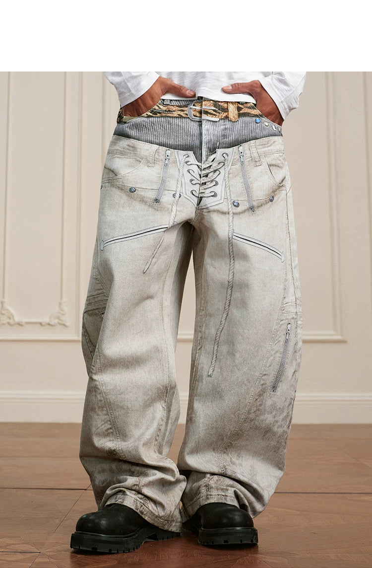 Corset Lace Up Utility Cargo Jeans