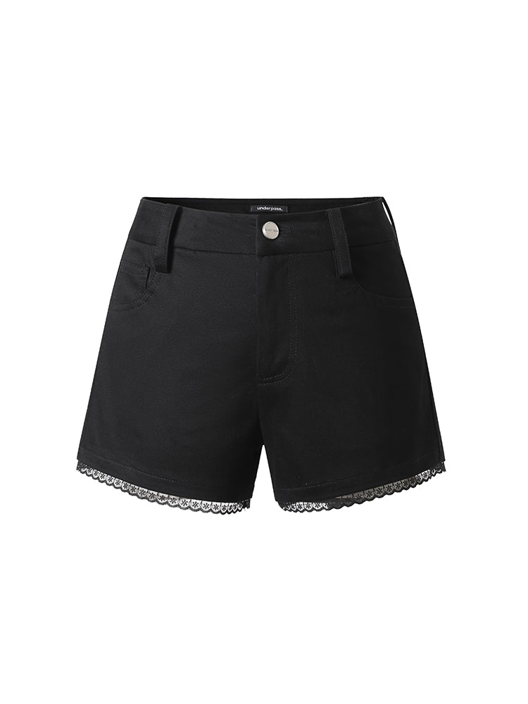 Black Lace Trim Shorts