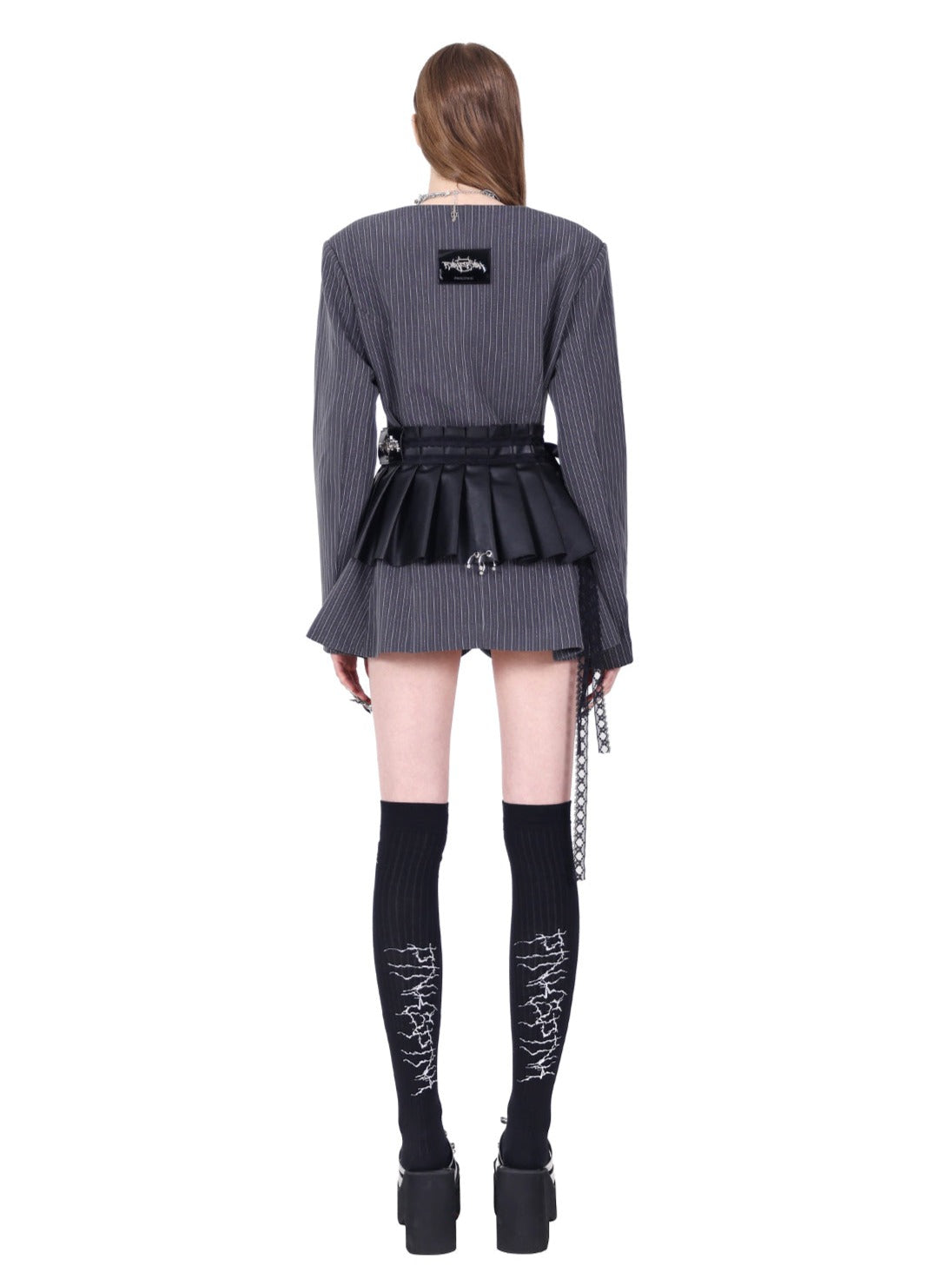 PINKSPINK Gothic Pinstripe Peplum Jacket - Charcoal Gray