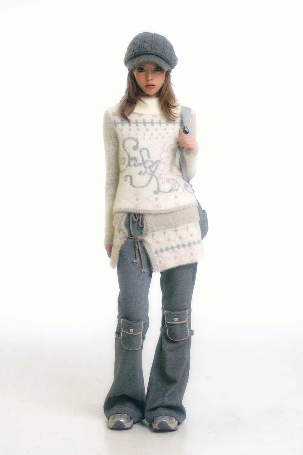Fuzzy Graphic Print Winter Sweater