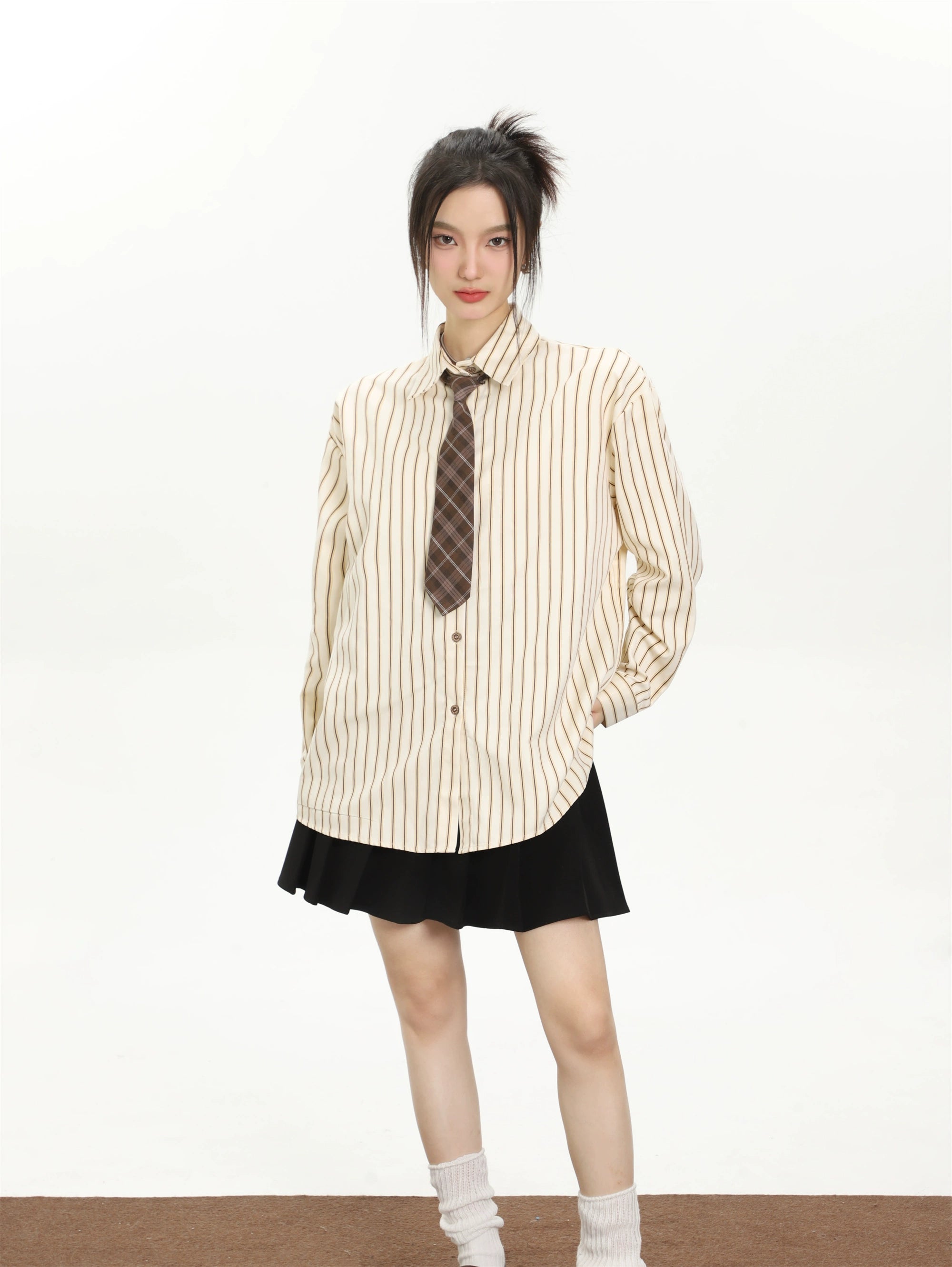 Vintage Basic Vertical Striped Long Sleeve Shirt