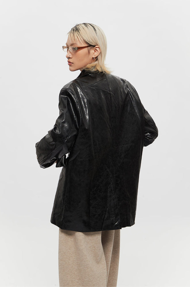 Glossy Oversized Leather Blazer Jacket