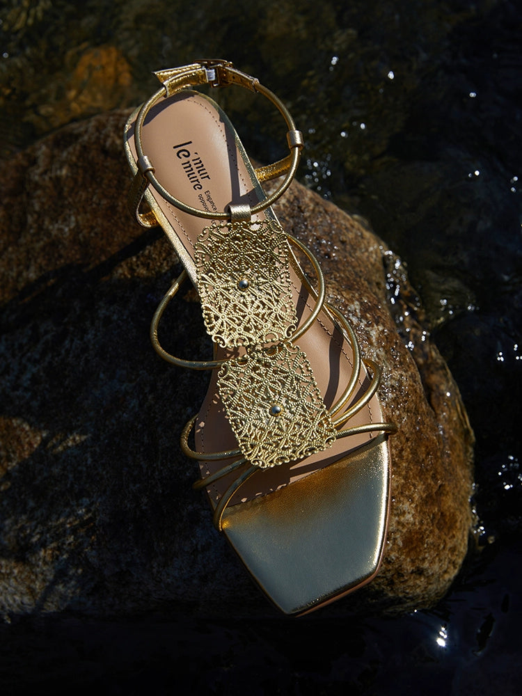 Gold Filigree Strappy Sandals