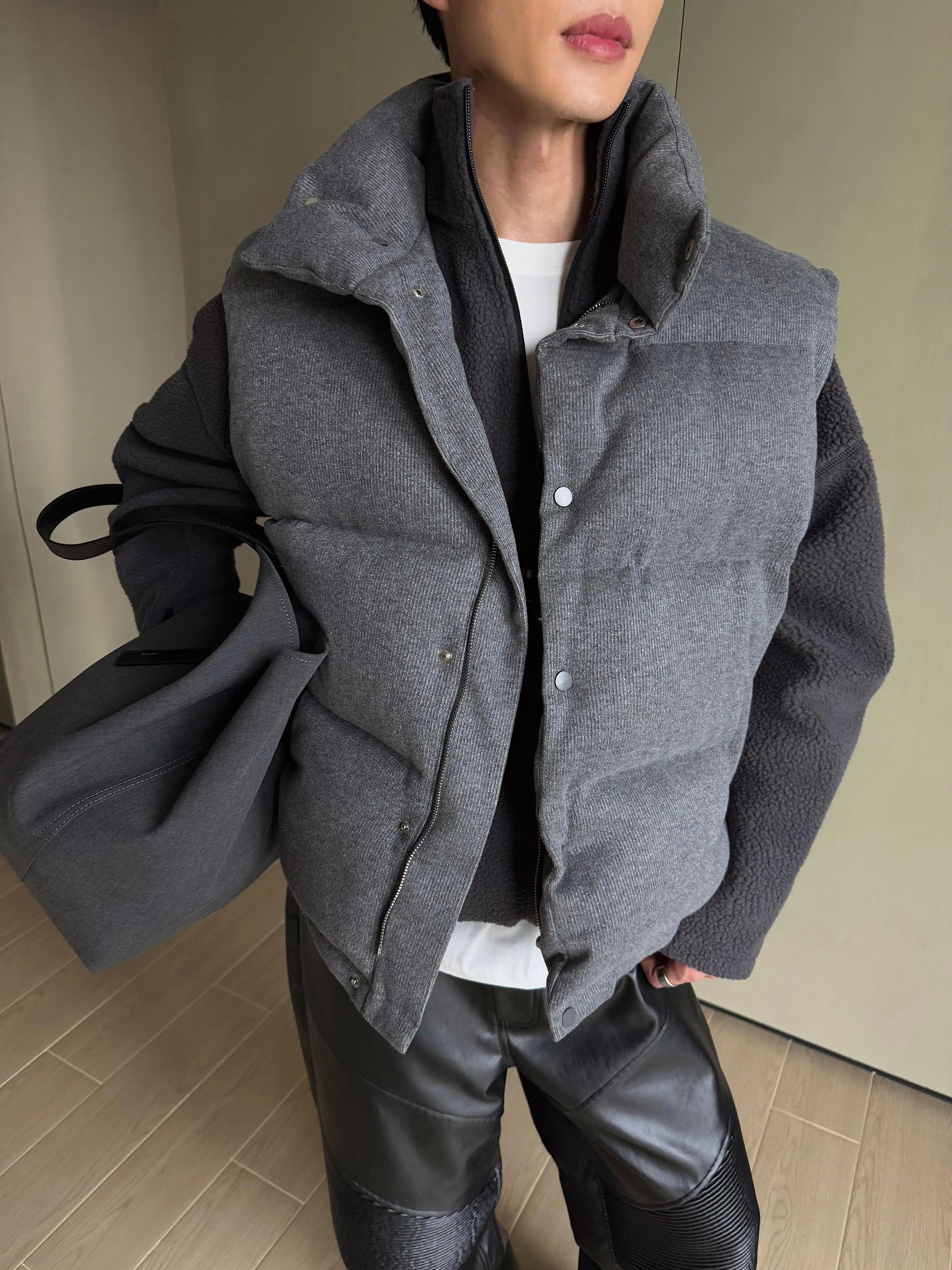 Cropped Quilted Puffer Vest Grey