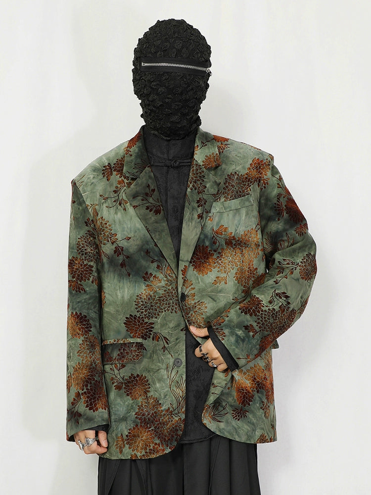Green Floral Jacquard Blazer