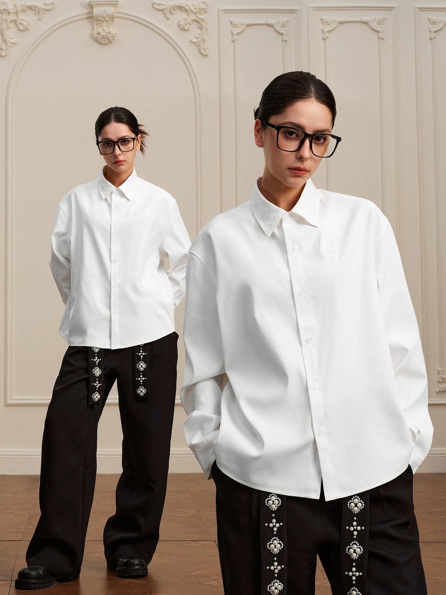 Baroque Embroidery Simple Casual Lapel Long-sleeve Shirt