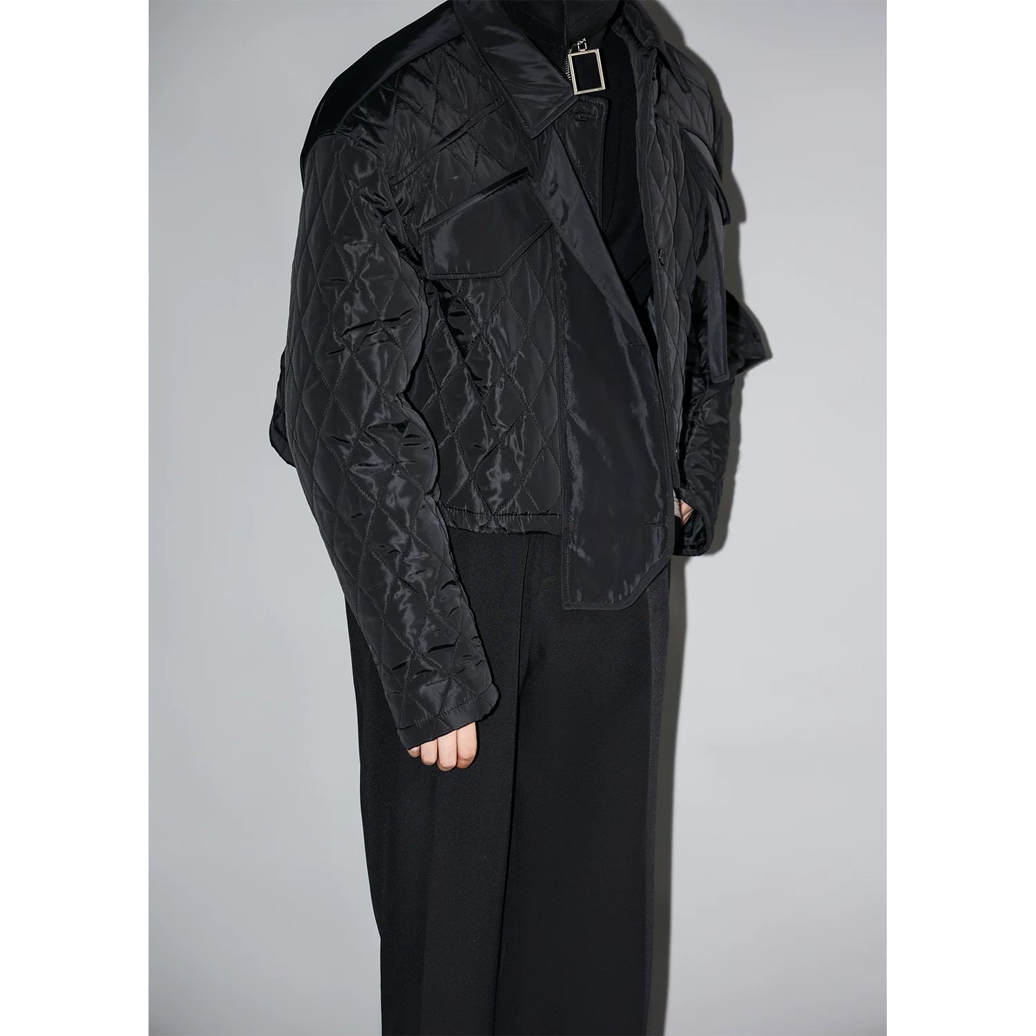 Midnight Grid Quilted Utility Crop Jacket