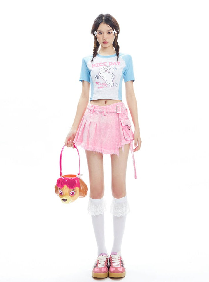 Nice Day Lucky Rabbit Raglan Crop Tee