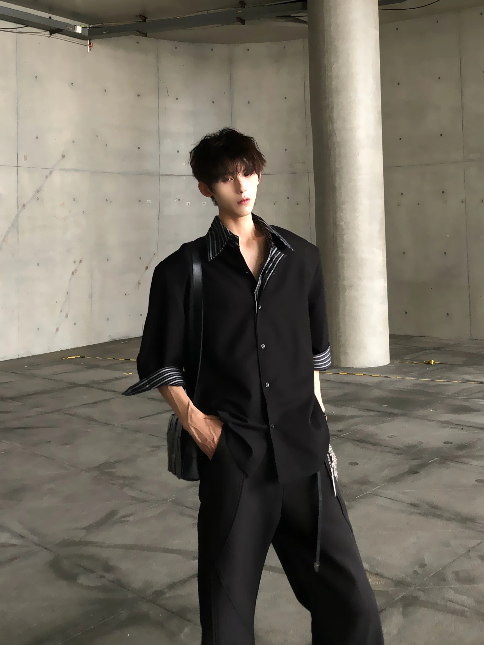 Midnight Stride Stripe-Collar Shirt
