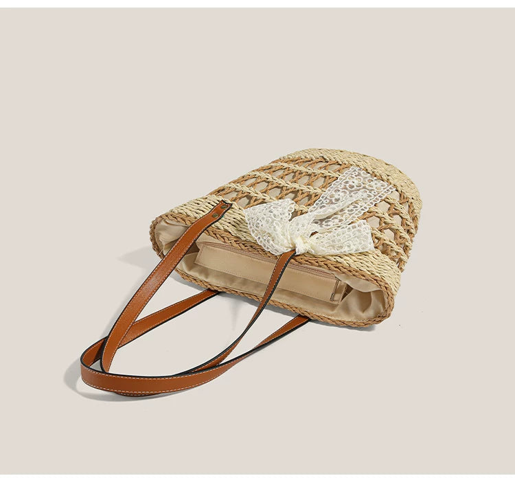 Lace Bow Summer Basket Tote
