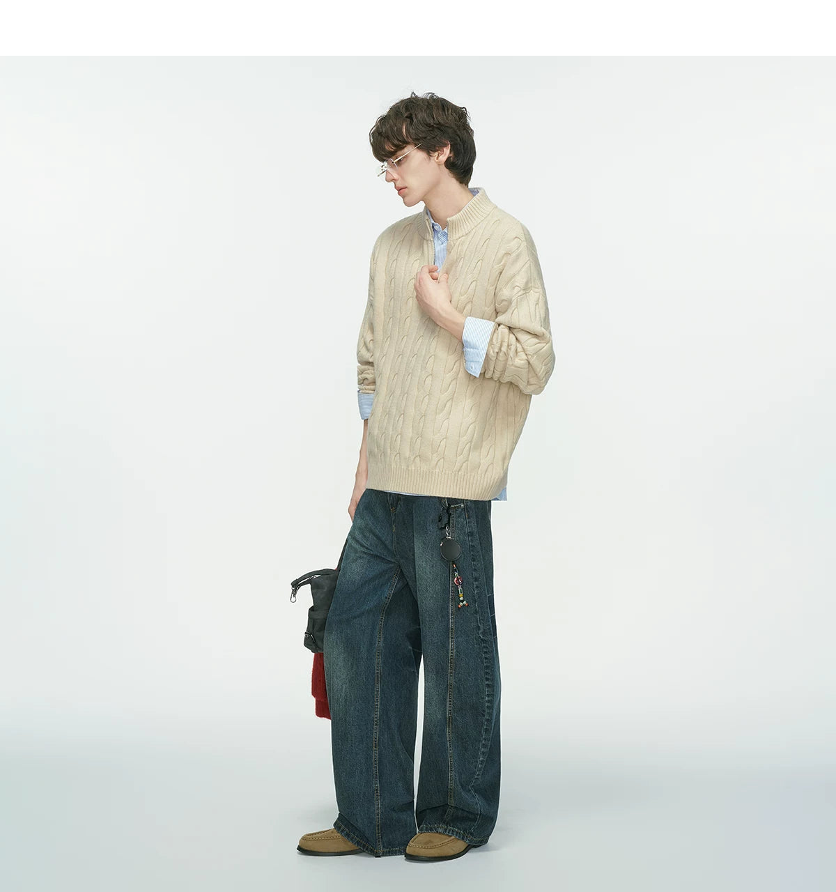 Auburn Studio Cable-Knit Half‑Zip Sweater