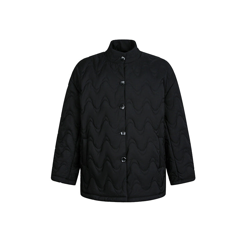 Cream Wave Quilted Stand-Collar Jacket