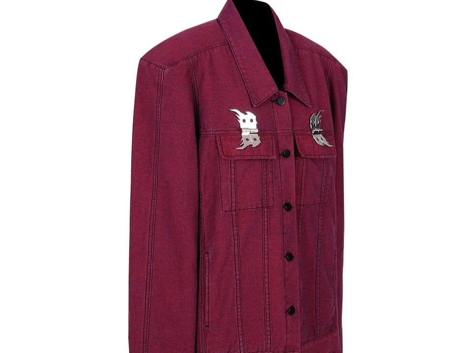 PINKSPINK Burgundy Denim Jacket - Silver Emblem Edition