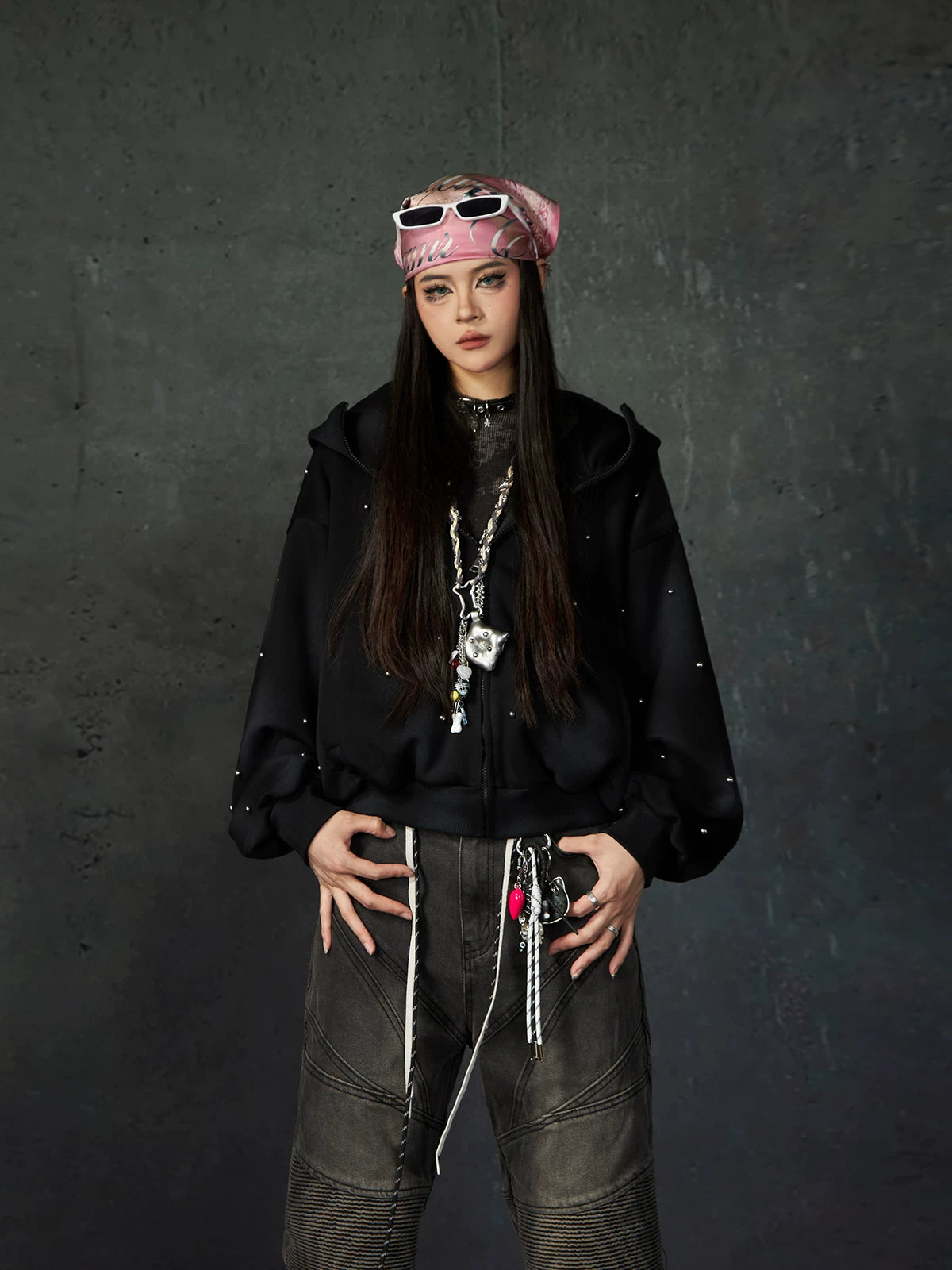 Nebula Drift Studded Zip Hoodie