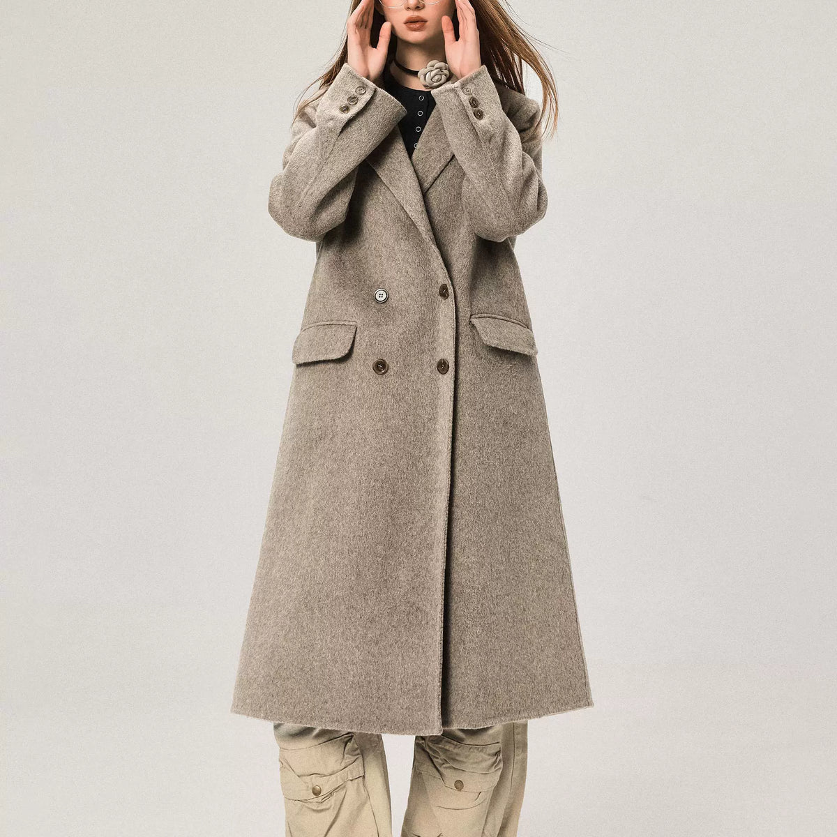 Black Plus Size Long Woolen Jacket Extra Long Chester Coat