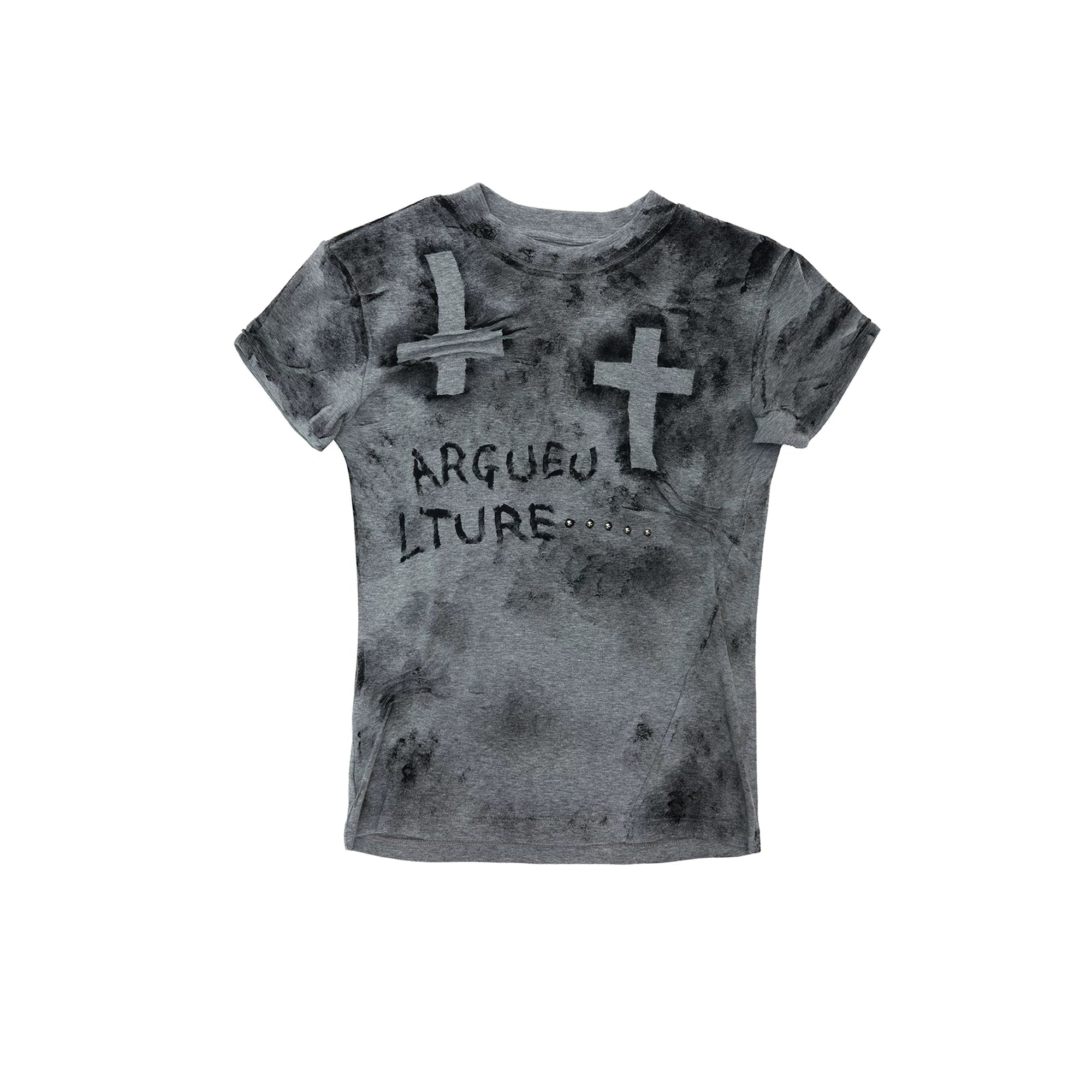 Distressed Cross Appliqué Graphic T-Shirt