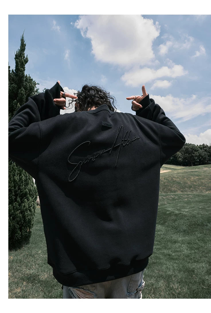 Script Embroidered Oversized Crewneck Sweatshirt
