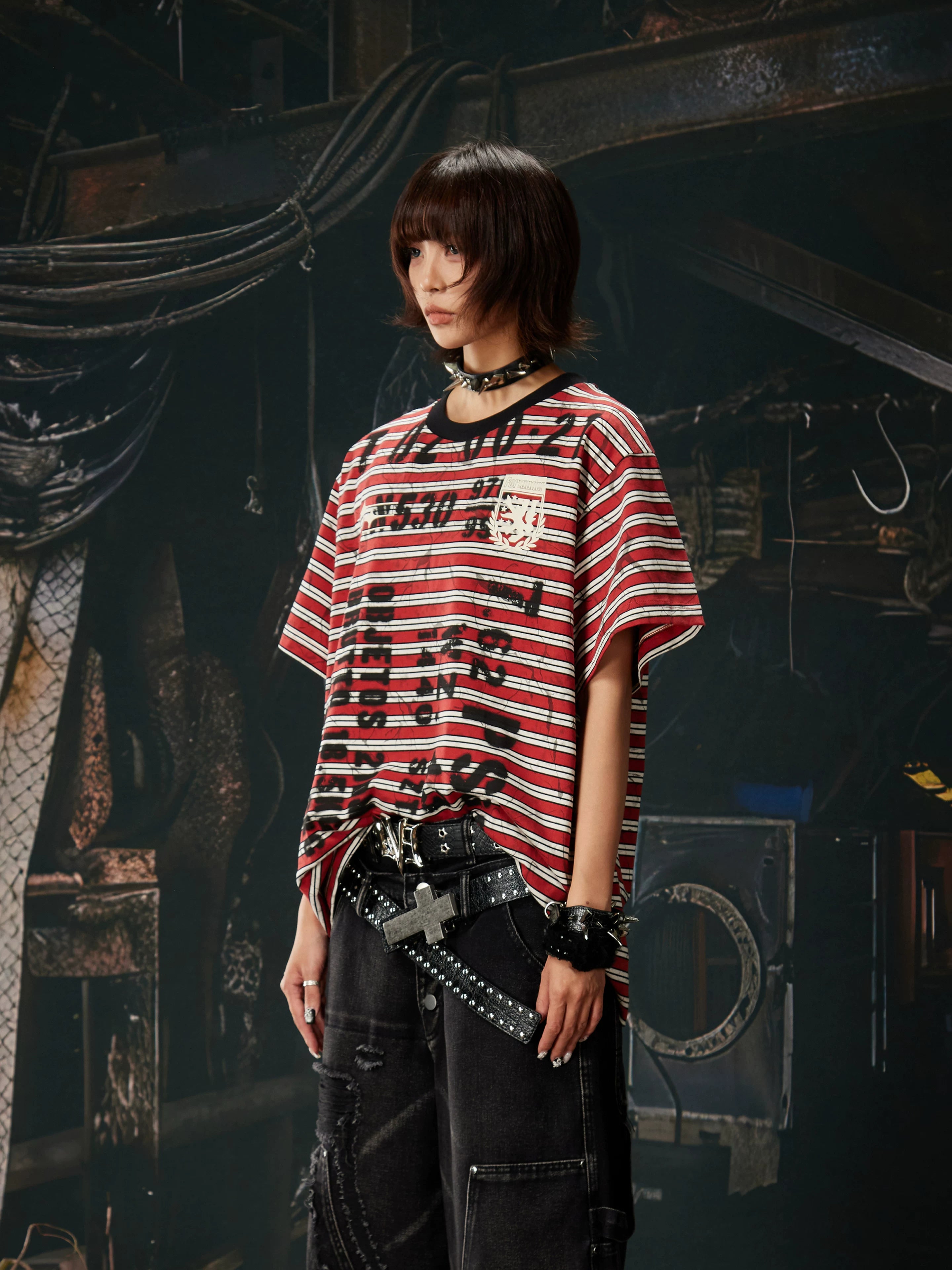 Cipher Stripe Graffiti Script Tee