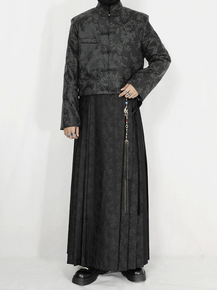 Black Jacquard Pleated Horse-Face Skirt