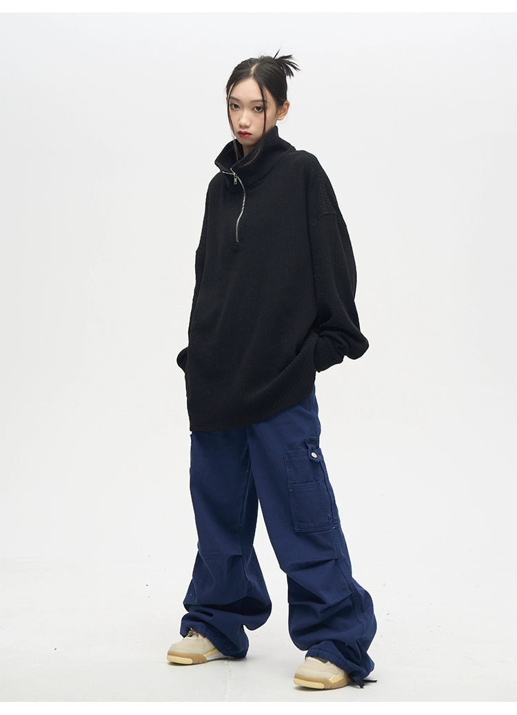 Quarter Zip Ribbed Cup Knit Sweater