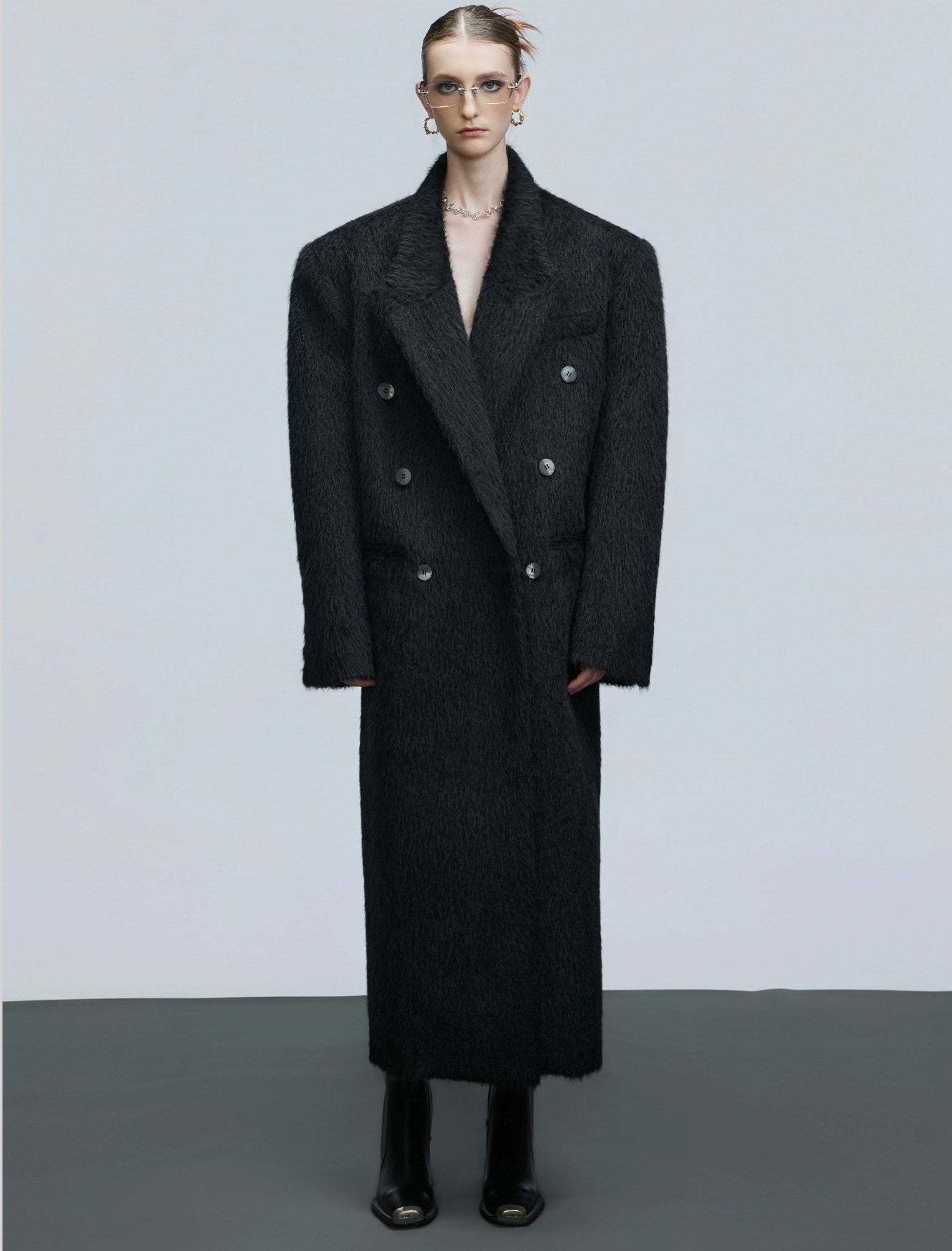 Obsidian Long Mohair Overcoat