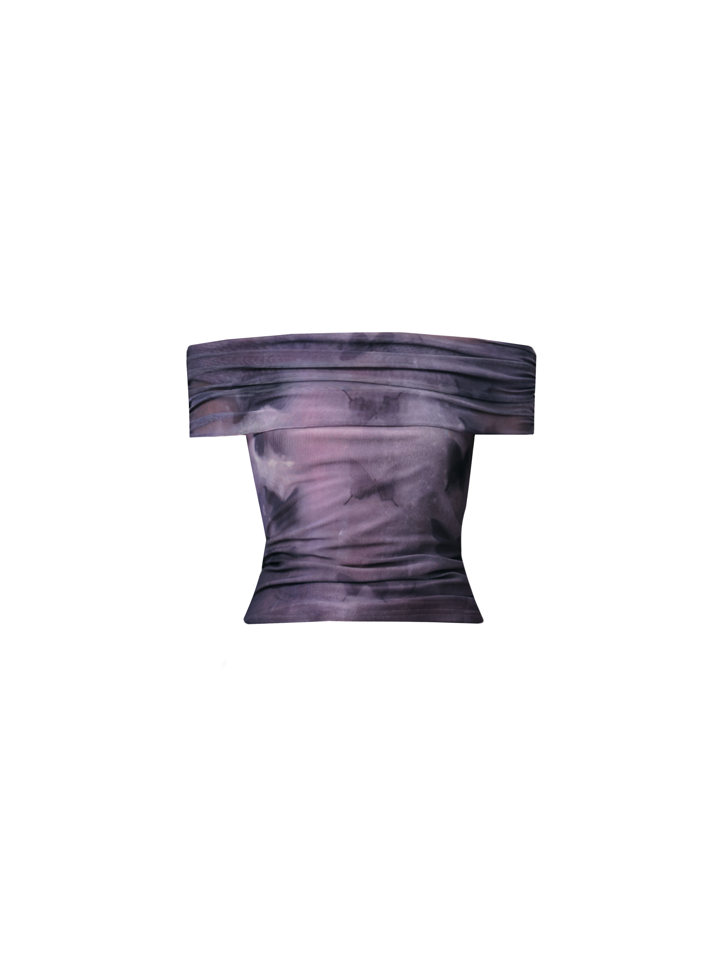 Tie-Dye Off-Shoulder Crop Top - Purple Ombre Ruched Bandeau Blouse