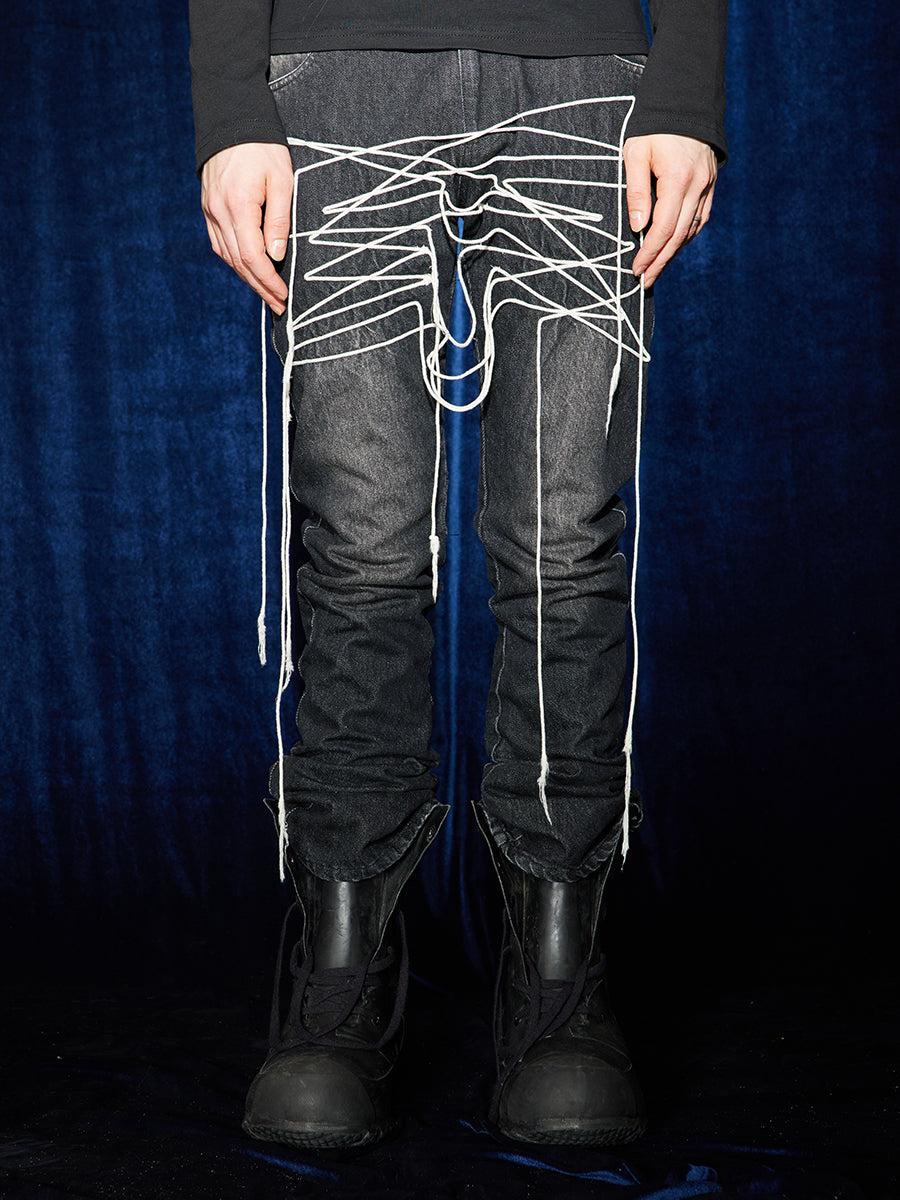 Avant-Garde String Art Denim Jeans